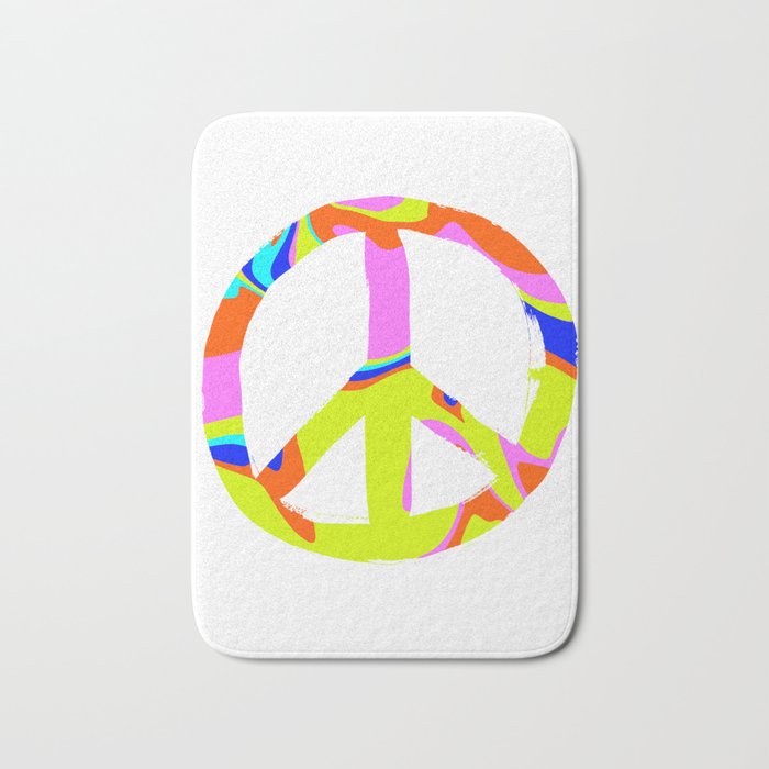 Psychedelic Funky Peace Symbol Bath Mat