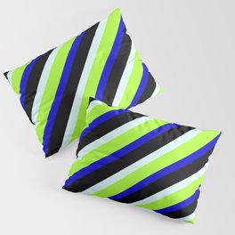 [ Thumbnail: Light Cyan, Light Green, Blue & Black Colored Lined/Striped Pattern Pillow Sham ]