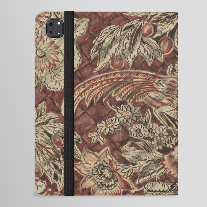 Burgundy Quilted Chintz Cover Up Birds and Flowers iPad Folio Case