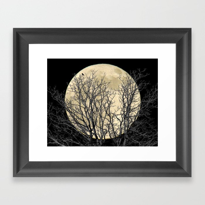 Tree with Crow Against Full Moon A181 Framed Art Print