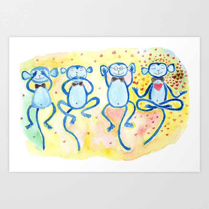 4 Wise Monkeys Art Print By Kesariya Society6 The three wise monkeys are a japanese pictorial maxim, embodying the proverbial principle see no evil, hear no evil, speak no evil. 4 wise monkeys art print by kesariya