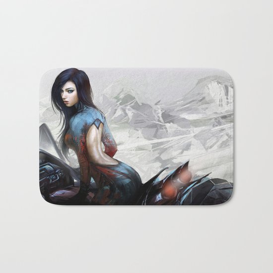 Huh... Hot girl on motorcycle Bath Mat