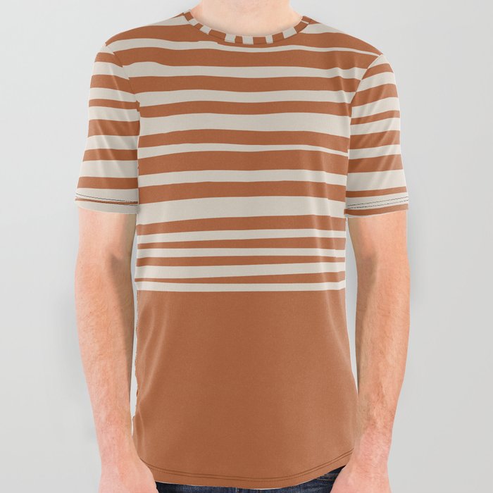 Natural Stripes Modern Minimalist Colour Block Pattern in Clay and Putty All Over Graphic Tee