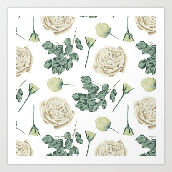 Flower Shop Ivory Cream Roses Pattern Art Print