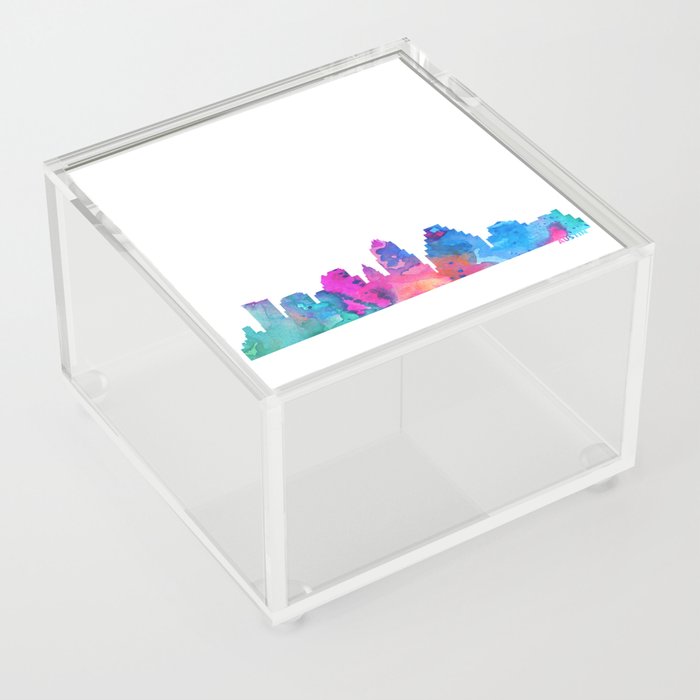 Austin Skyline Watercolor Blue Orange Pink Purple Green Cityscape Austin Texas US City Skyline Acrylic Box