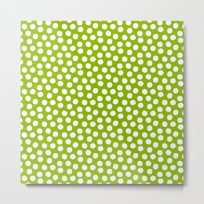 White Polka Dots on Fresh Spring Green - Mix & Match with Simplicty of life  Metal Print