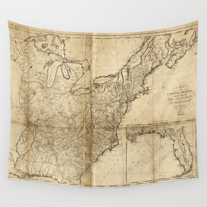Map of the United States (1809) Wall Tapestry by The Arts  Society6