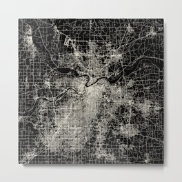 Kansas City - Black and White City Map Metal Print