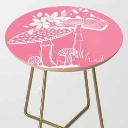 Pink Mushrooms With White Outline Side Table