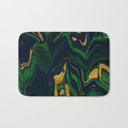 Rhapsody in Blue and Green and Gold Bath Mat | Alcoholinks, Marbled, Abstract, Texturised, Gold, Ink, Deapblue, Fluidart, Darkgreen, Decorative 