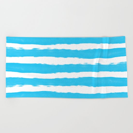 Simple aqua and white handrawn stripes - horizontal - for your summer on #Society6 Beach Towel