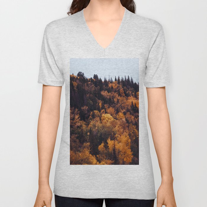 Beautiful Autumn Forest Orange & Brown Leaves V Neck T Shirt