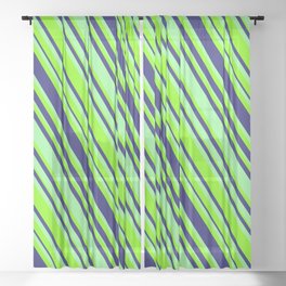 [ Thumbnail: Midnight Blue, Green & Chartreuse Colored Lined/Striped Pattern Sheer Curtain ]