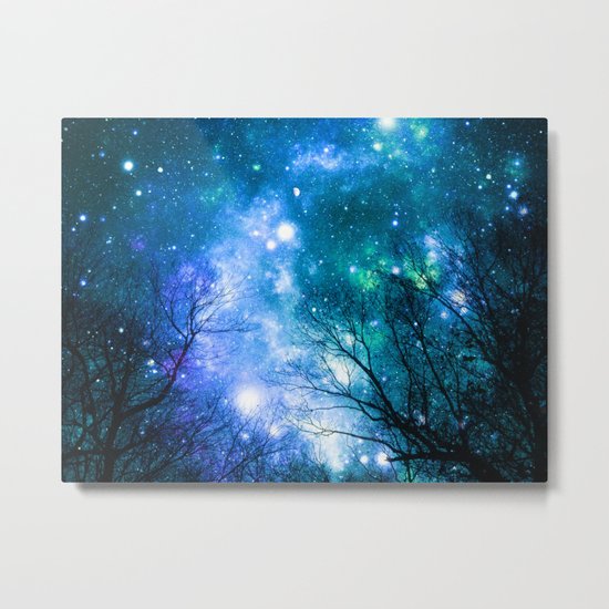Black Trees Blue Turquoise Teal Space Metal Print