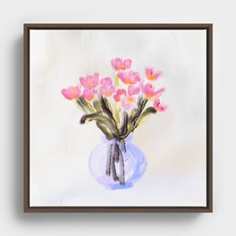 Pink watercolour tulips in vase  Framed Canvas