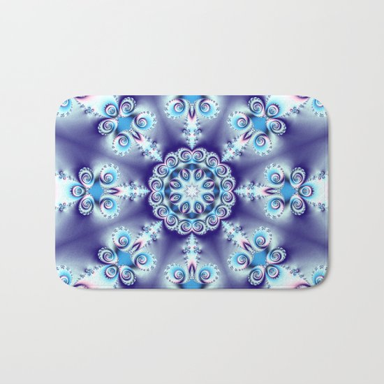 Elegant swirly kaleidoscope design in soft blue, pink, purple and cream Bath Mat