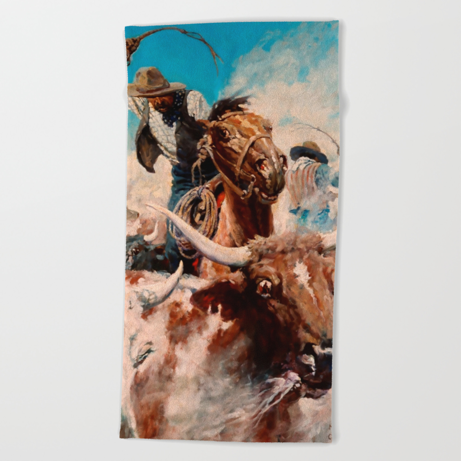 N C Wyeth Vintage Western Painting Cutting Out Beach Towel By