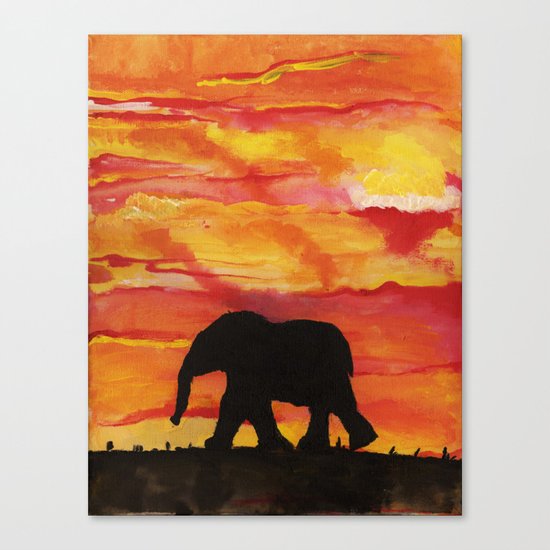 Baby Elephant Sunset Landscape Canvas Print