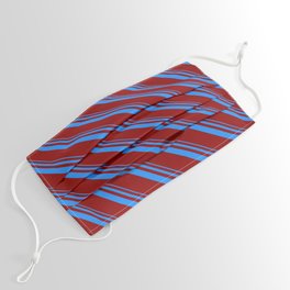 [ Thumbnail: Blue and Dark Red Colored Stripes Pattern Face Mask ]