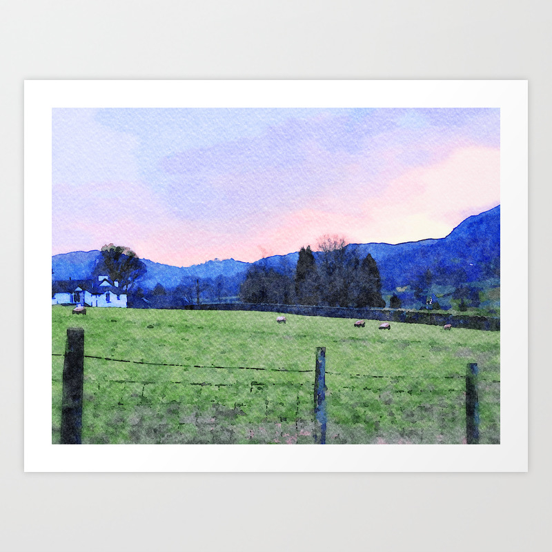 Sheep On The Farm At Dawn In Grasmere Lake District Uk Watercolour Painting Art Print By Sublimage Society6