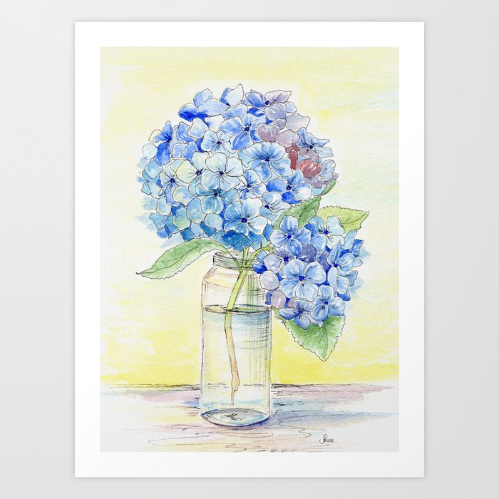 Blue Hydrangea Still Life Art Print By Jrosedesign Society6