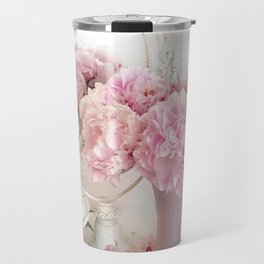 Shabby Chic Pink Peonies White Mirror Romantic Cottage Prints Home Decor Travel Mug