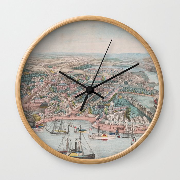 Vintage Pictorial Map of Annapolis MD (1864) Wall Clock