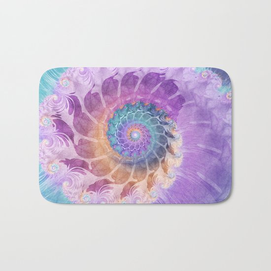 Painted Fractal Spiral in Turquoise, Purple, and Orange Bath Mat