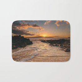 Sunset at Secret Beach Bath Mat | Water, Nature, Island, Waves, Maui, Photo, Landscape, Beach, Sunset, Makenacove 