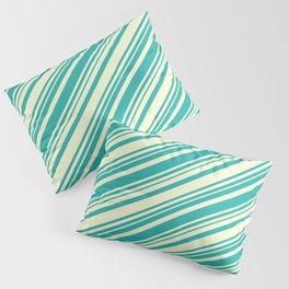 [ Thumbnail: Light Yellow and Light Sea Green Colored Lines Pattern Pillow Sham ]