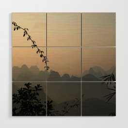 China Photography - Silhouette Of Mountains And Leaves In The Late Evening  Wood Wall Art