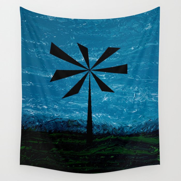 Lone Flower Black Wall Tapestry