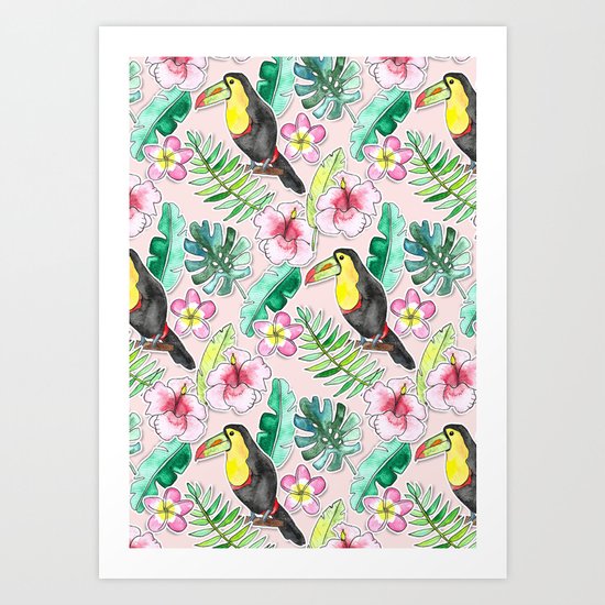 Tropical Toucan Paper-Cut Floral Art Print