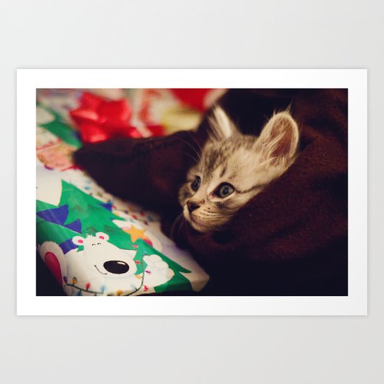christmas kitten Art Print