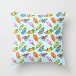 Vibrant watercolor eye-catching ice cream pattern Throw Pillow