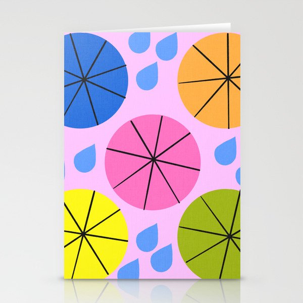 Mid-Century Modern Spring Rainy Day Pink Stationery Cards