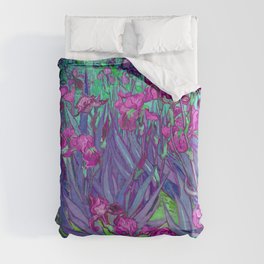 Vincent Van Gogh Irises Painting Violet Fuchsia Palette Duvet Cover