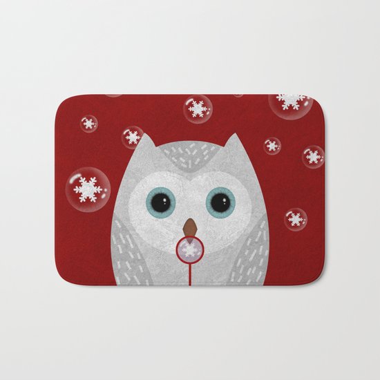 Christmas Owl Red Marble Bath Mat