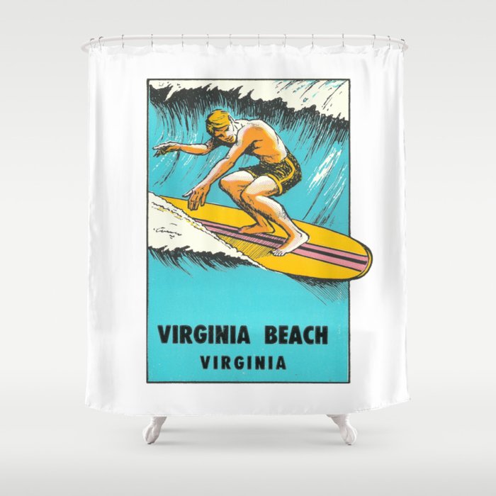 Virginia Beach Retro Vintage Surfer Shower Curtain By Designandart