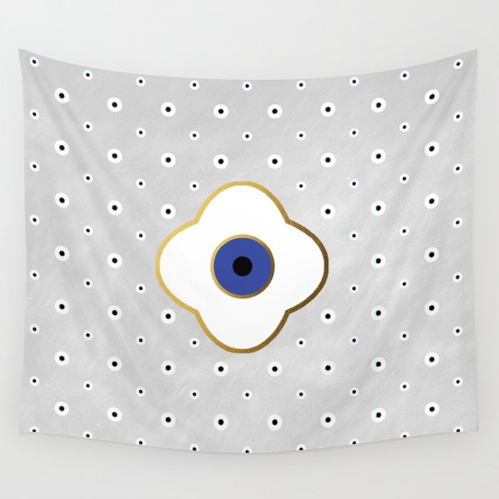 Mati Evil eye protection floral pattern on white Wall Tapestry