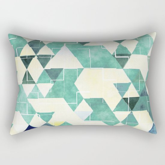 Abstract Green Triangles, Watercolor Pattern Rectangular Pillow