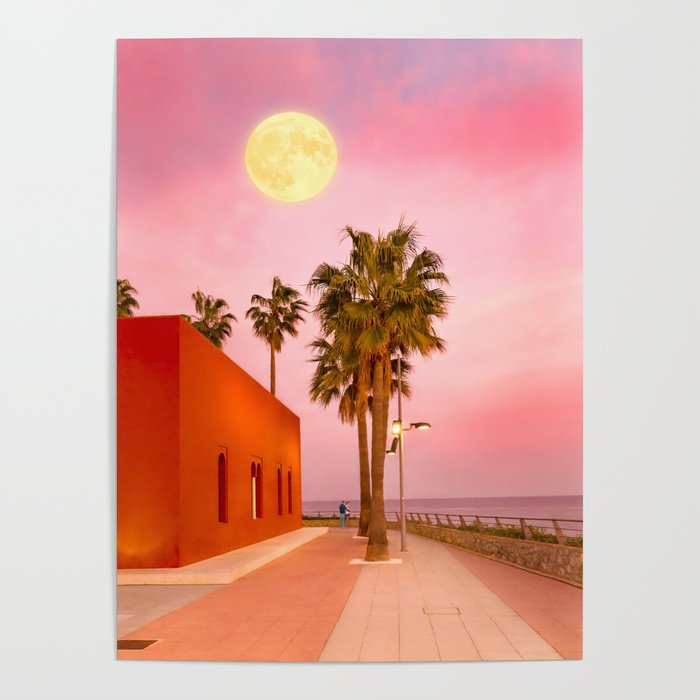 Super Moon At Sunset Poster