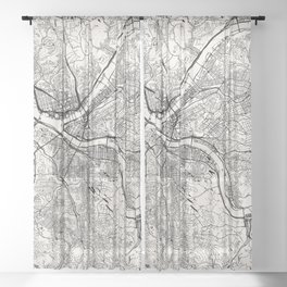 Pittsburgh USA - Black and White City Map Sheer Curtain