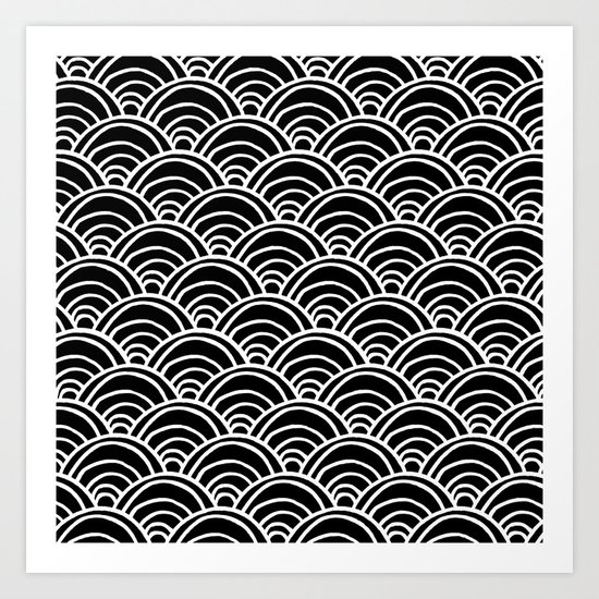 Waves All Over - White on Black Art Print