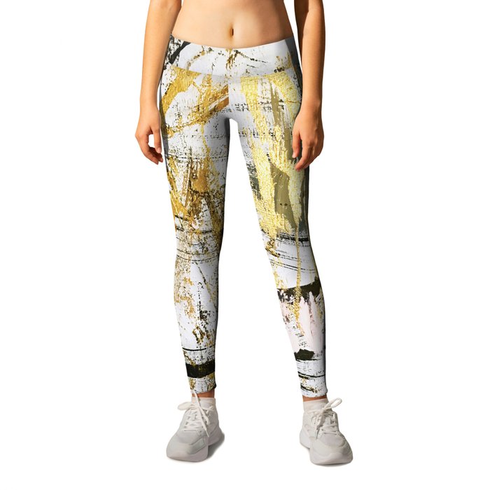 Armor [9]:a bright, interesting abstract piece in gold, pink, black and  white Leggings by Alyssa Hamilton Art