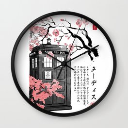 Tardis in Japan Wall Clock | Black And White, Doctorwho, Scifi, Who, Doctor, Digital, Painting, Ink, Sumi E, Watercolor 