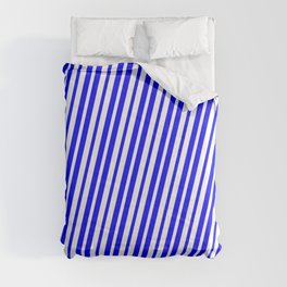 [ Thumbnail: Blue & White Colored Lined/Striped Pattern Comforter ]