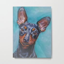 Miniature Pinscher dog art portrait from an original painting by L.A.Shepard Metal Print