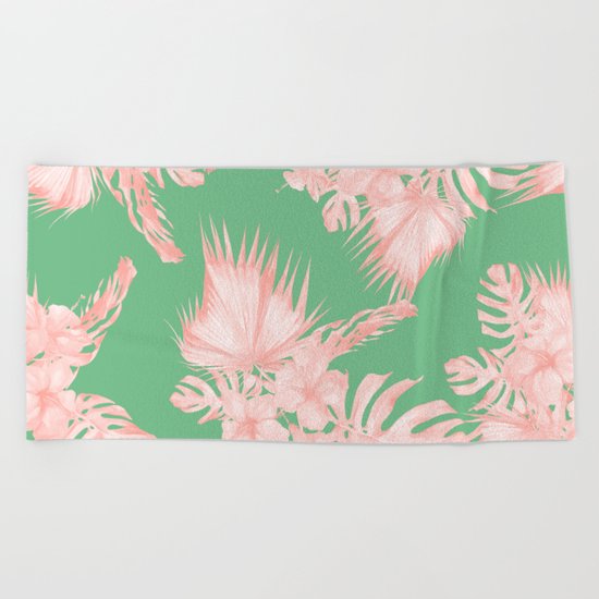 Dreaming of Hawaii Seashell Pink + Green Beach Towel