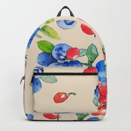 Goji berry and Blueberry watercolor illustration pattern Backpack